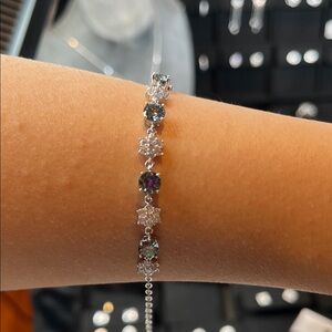 Silver Tennis Bracelet with Iridescent and White Stones - Women Jewelry